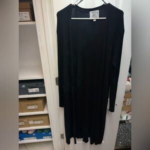 Long Black Open-Front Duster Cardigan